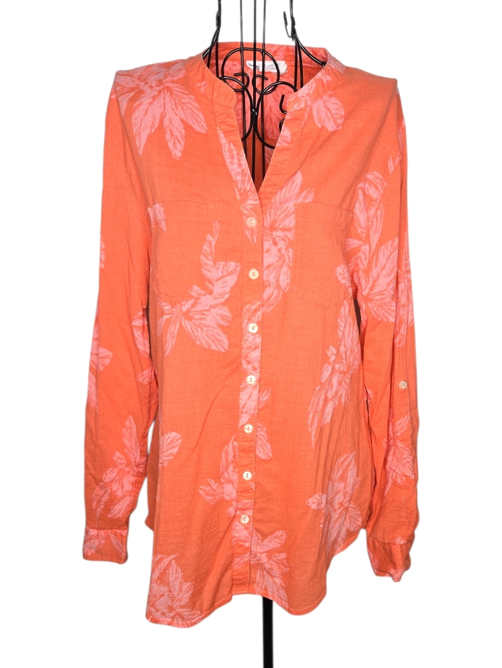Carve Designs Organic Cotton Tropical Floral Blouse Small Coral